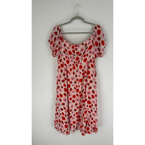 Torrid Retro Chic Midi Puff Sleeve Skater Dress Womens Large Strawberry Pink New - Picture 10 of 12